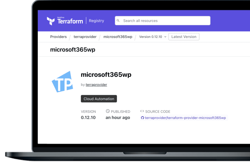 Screenshot displaying the TerraProvider interface on a laptop screen
