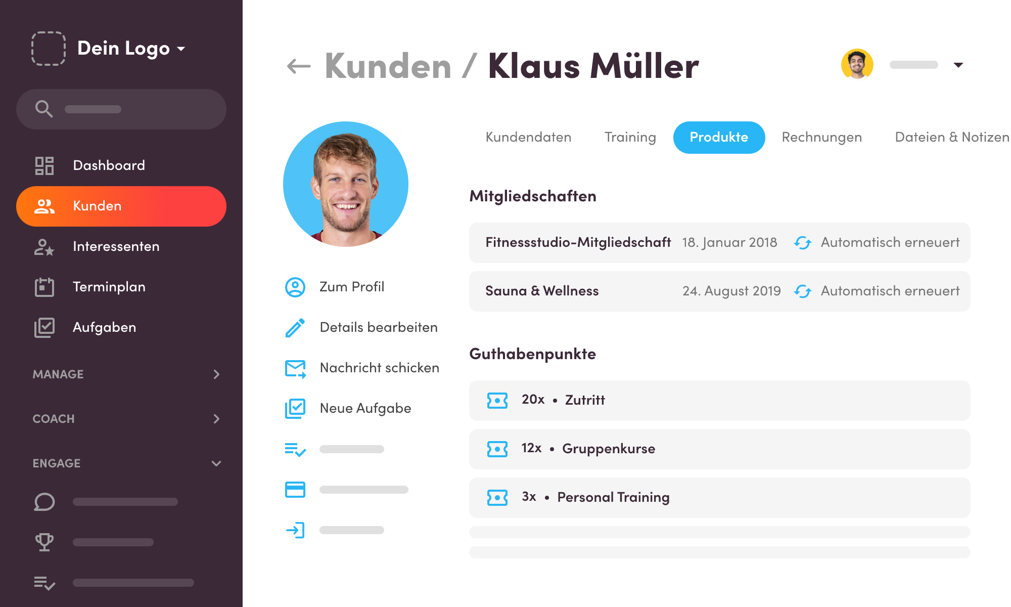 Checkin in der Software zum Mitglieder Management